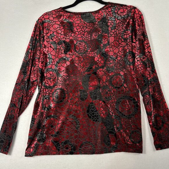 Burnout Top Red Velvet Black Lace Semi Sheer Whimsigoth Witchy - Picture 5 of 9